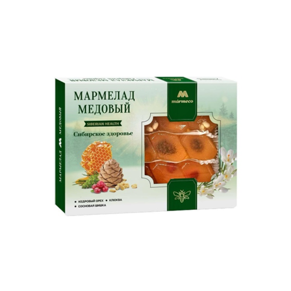 Мармелад медовый "Сибирское здоровье", клюква, кедр.орех, шишка, 200гр.
